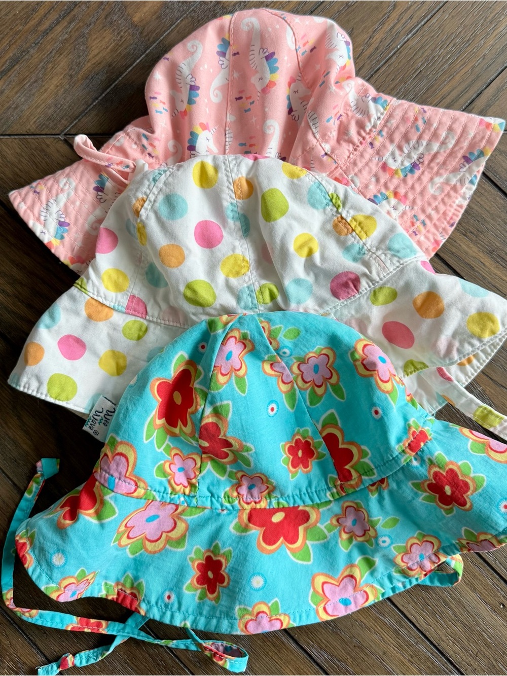 Gymboree Girls' Floral & Polka Dot Sun Hat Bundle - Aqua, Pink, White